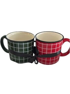 Hallmark VIP Red Green Plaid 16 oz. Mug Set